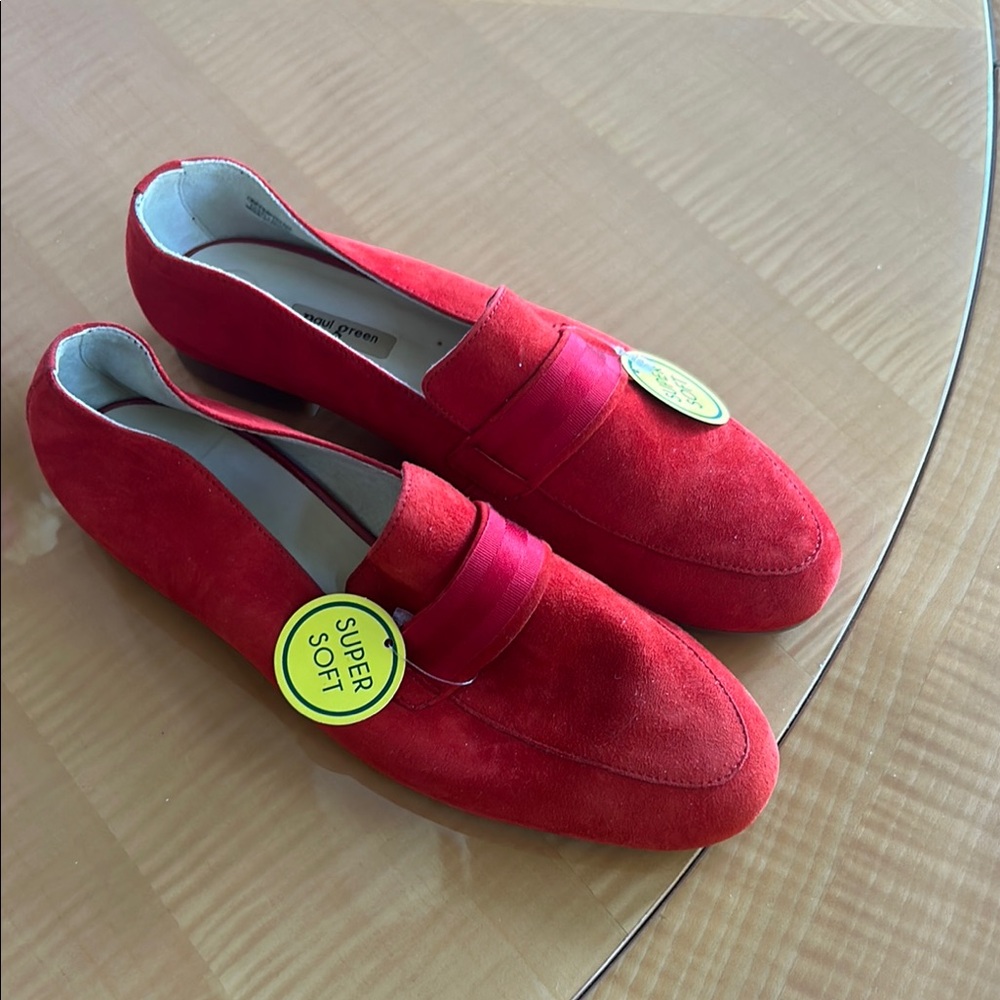 Paul Green Red Velvet Loafers Slip-Ons